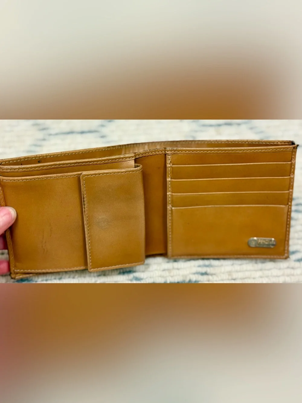 FENDI Vintage 80’s Unisex Classic Pequin Striped Canvas Brown Leather Bi Wallet - Picture 15 of 16